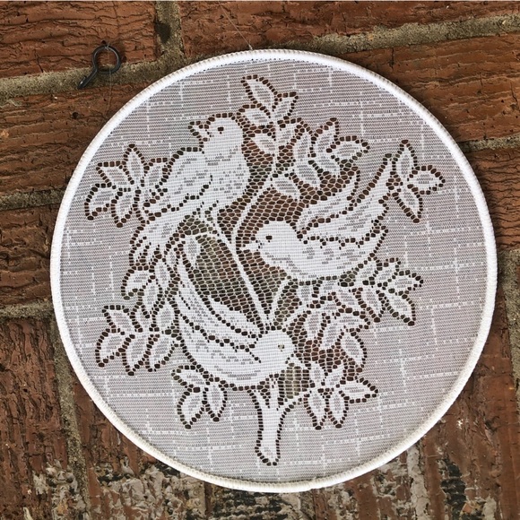 Framed White Semi Sheer Lace Sparrows on a Branch Ready to Hang - Picture 2 of 3